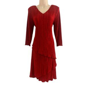 Connected Apparel Red Bodre Tiered Dress Size 12 Holiday Christmas Party Wedding